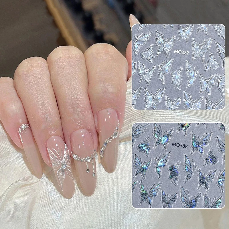 Autocollants 3D en Relief Papillon pour Nail Art, Pétale Mixte, Cuir oral elu, Transfert Auto-Adhésif, Décorations pour Ongles, Décalcomanies Coulissantes