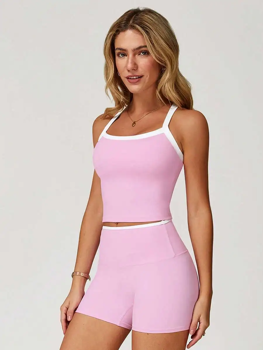 

2pcs Womens Yoga Set Tank Top And Shorts High Stretch Breathable Fitness Workout Outfit
