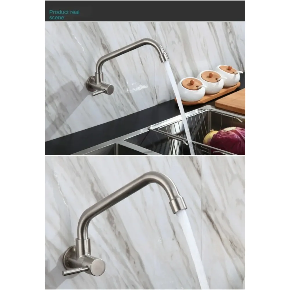 Kitchen Faucet Stainless Steel Wall Mounted Single Cold Water Faucet Lower Curve Faucet Wall Sink Water Tap Premium Quality