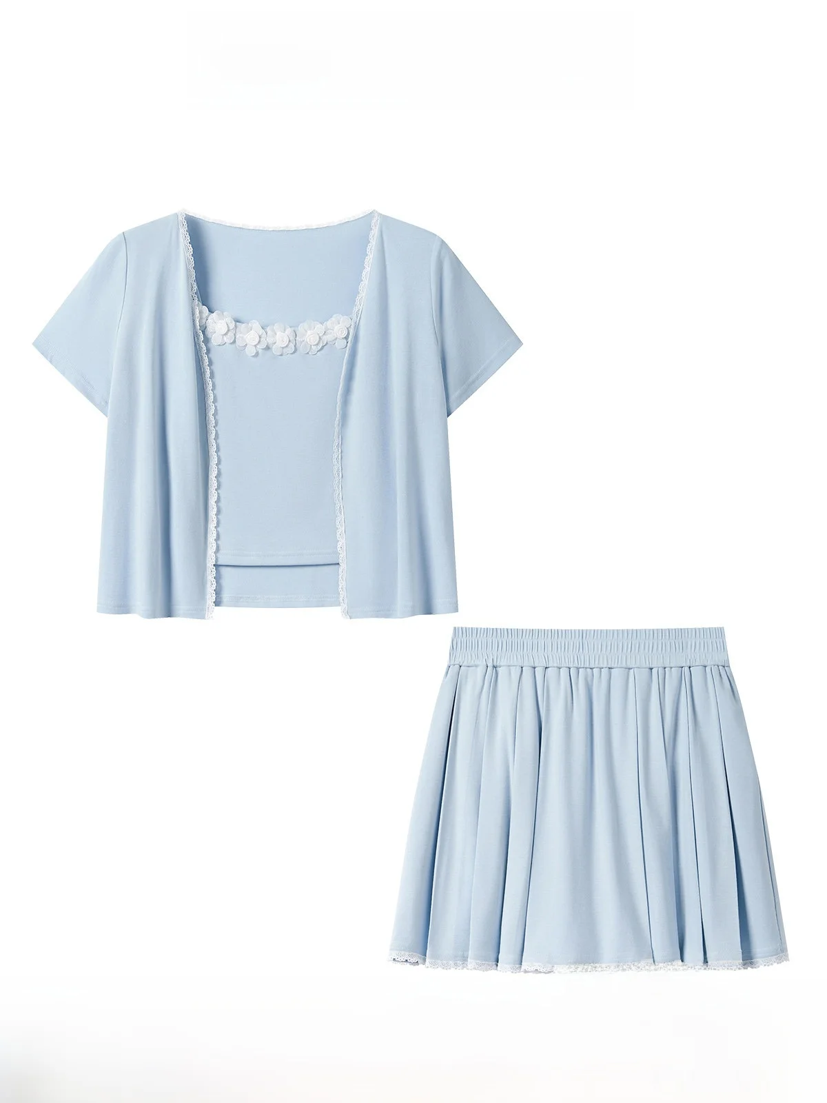 

Синий комплект с кардиганом и юбкой Svel, женская повседневная футболка, летний ансамбль Faion, подходит для детей 8–25 лет