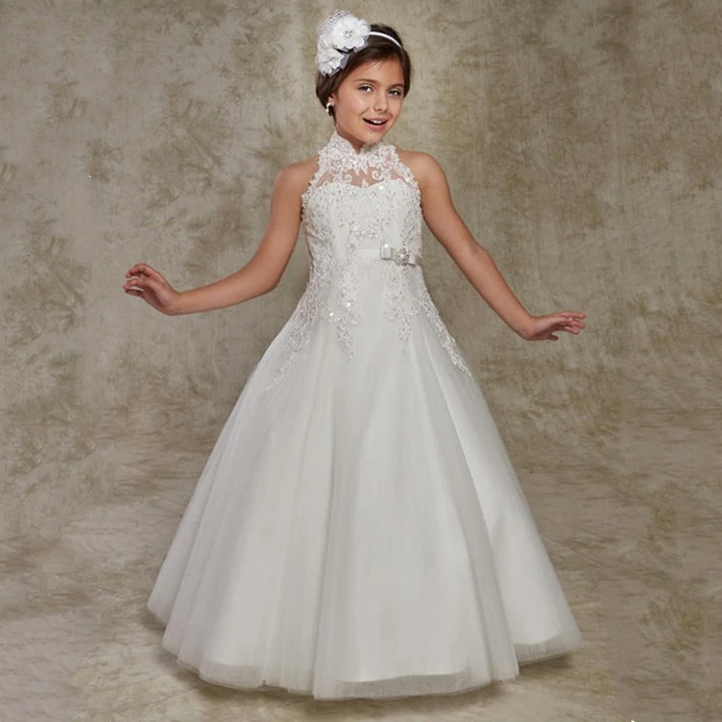 Kids Wedding Dress Children Girls Birthday Lace Flower Girl Puffy Princess Long Gown Formal Party Celebration Evening Dresses