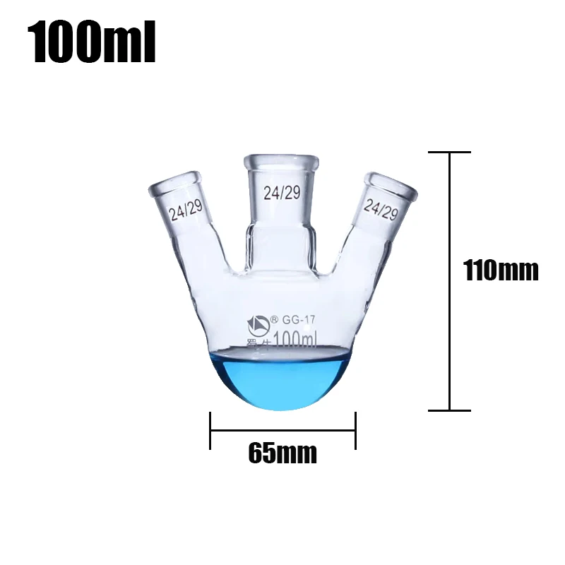 Imagem -03 - Três Necks Boca Moagem Vidro Junta Média Conectar Bisel Fundo Redondo Pescoço 24 29 Calibres 50ml 100ml 250ml 500ml