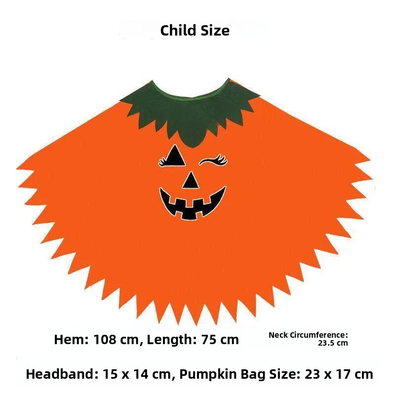 

Halloween Pumpkin Cloak Set Adult And Child Costume Accessories Orange And Yellow Design for Party And Performance
