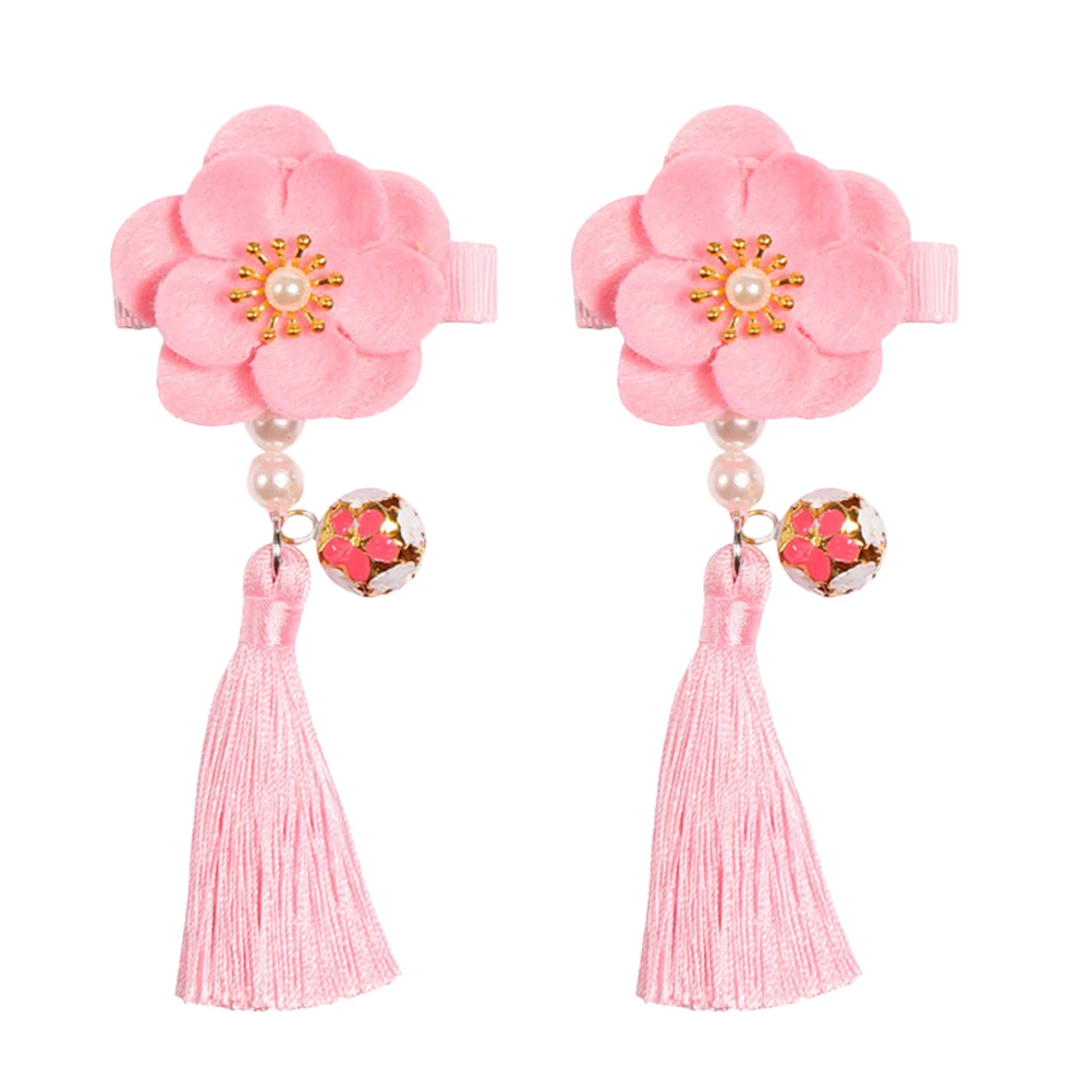 

Flower Hairpins Girls Accessories Barrettes Pearl Chinese Pins Baby Cute Tassel Bells Bangs Off Clean Style Hair Clip
