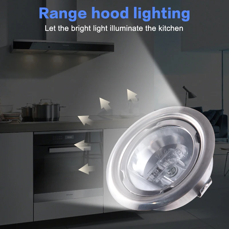 

Замена лампочки вытяжки, галогенная лампа 65 мм, 20 Вт, 12 В переменного тока, прозрачное стекло, простая установка для большинства кухонных вытяжек