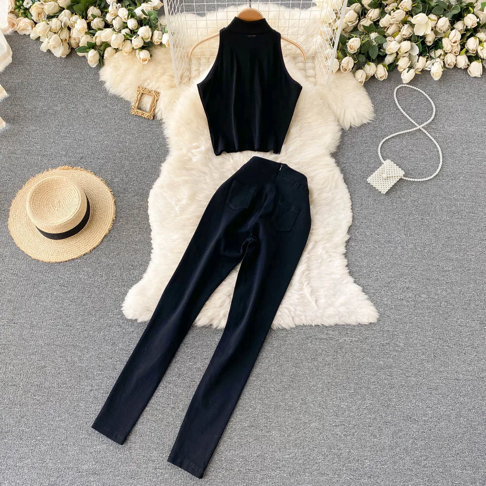 new women vintage pant two piece set summer sexy sleeveless crop tops trousers Diamond sutis ladies punk style party outfits