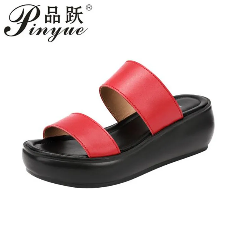 Women Summer Slippers Women Wedges Heels Fashion Summer Genuine Leather Shoes Platform sandal size 32 43