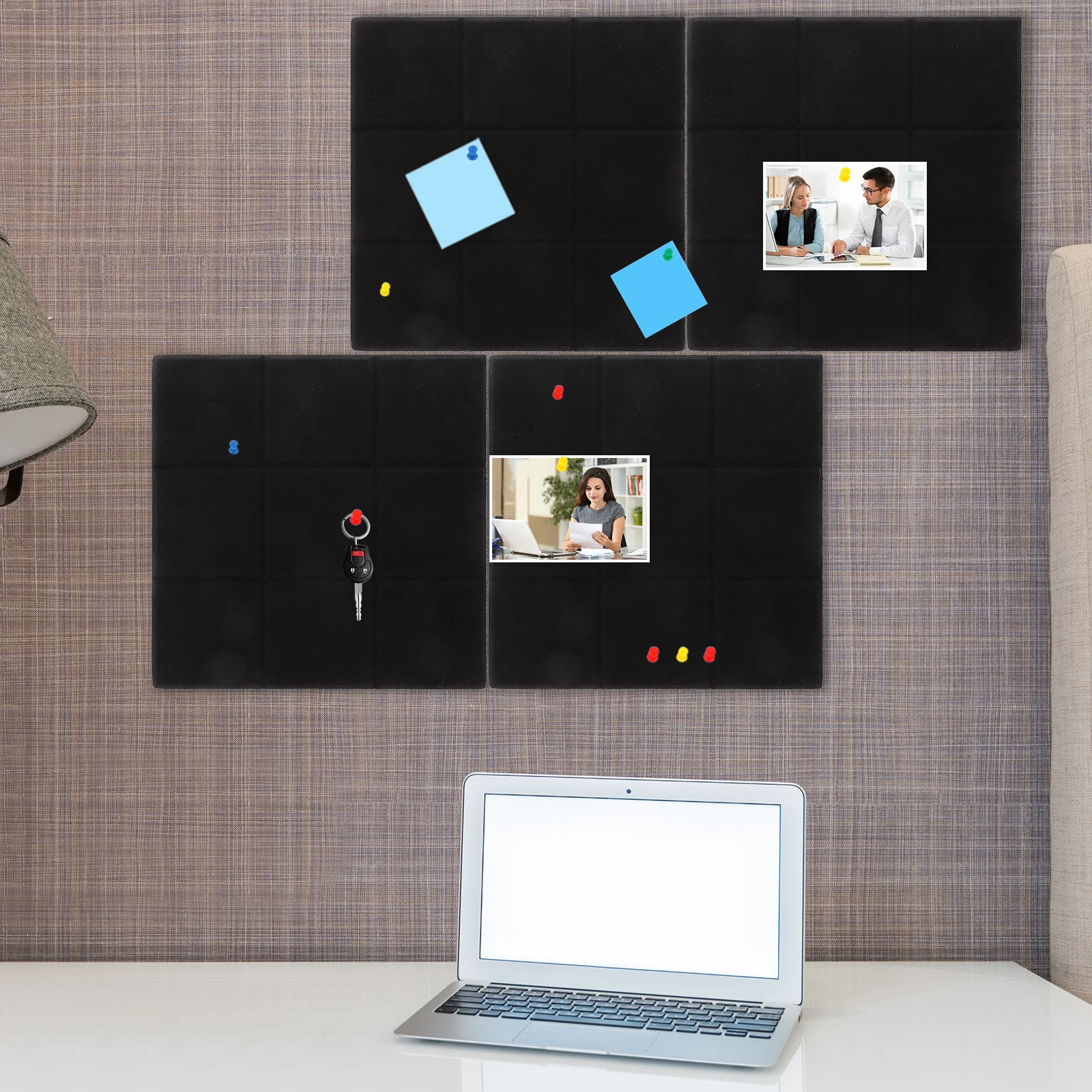 

6Pcs Self-Adhesive Felt Bulletin Board Tiles Soft Pin Board for Wall Memo Photo Display Home Office Classroom Decor