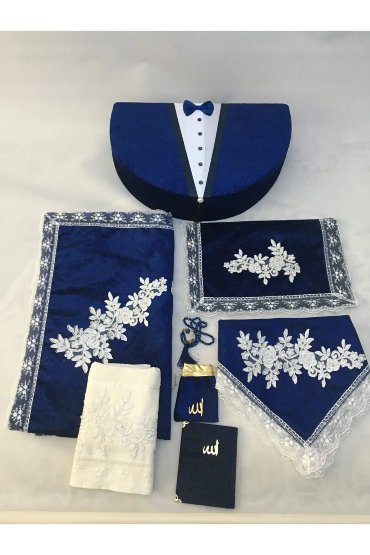 DOLBOVI 8 piece navy blue groom prayer Rug set Meditation Rug