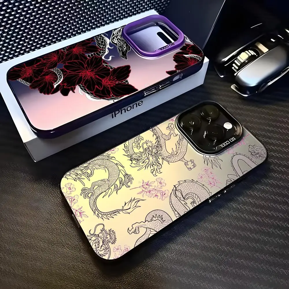 Japanisches Drachen-Kunstmuster Design Handyhülle Magnetische IMD Bunte Silberhülle für iPhone 17 Air und 16 15 14 13 12 Pro Max
