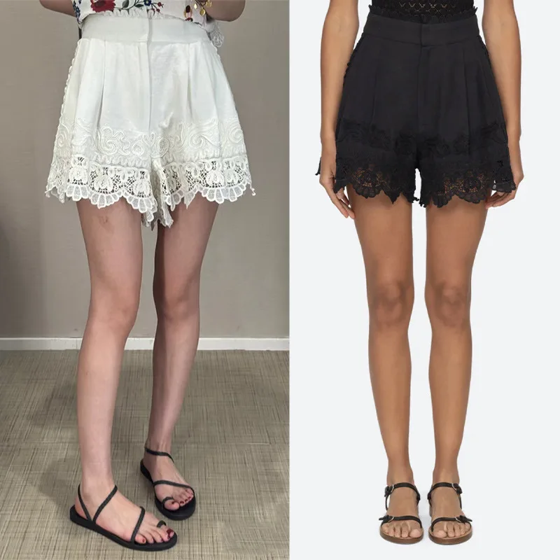 

Женские кружевные шорты с вышивкой, модные повседневные шорты из хлопка и льна