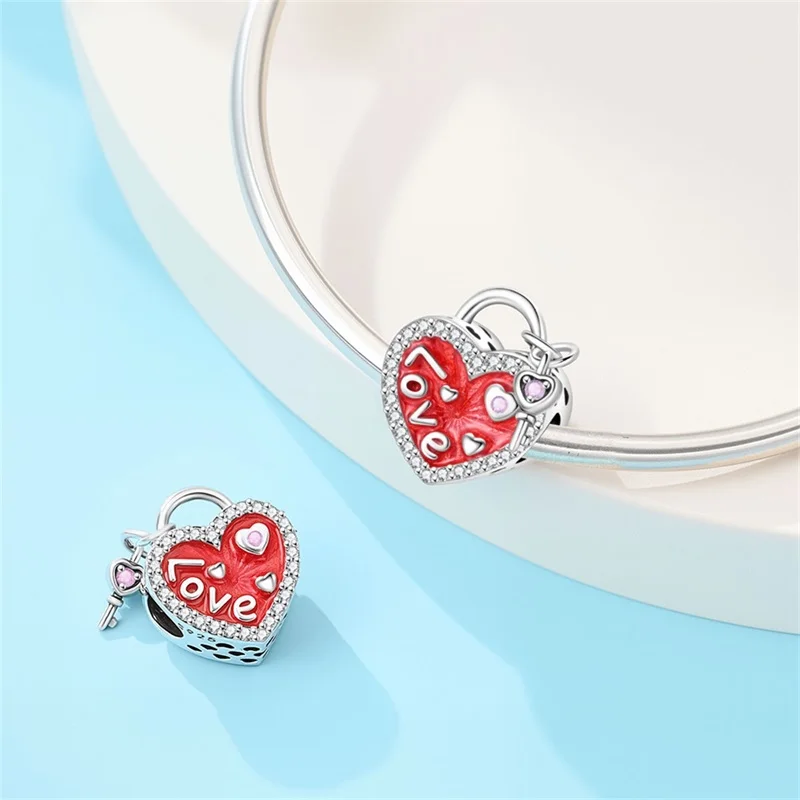 New 925 Sterling Silver Love Lock Charms Beads CZ Zircon Dangle Fit Original Bracelet DIY For Couple Ture Love Jewelry Gifts