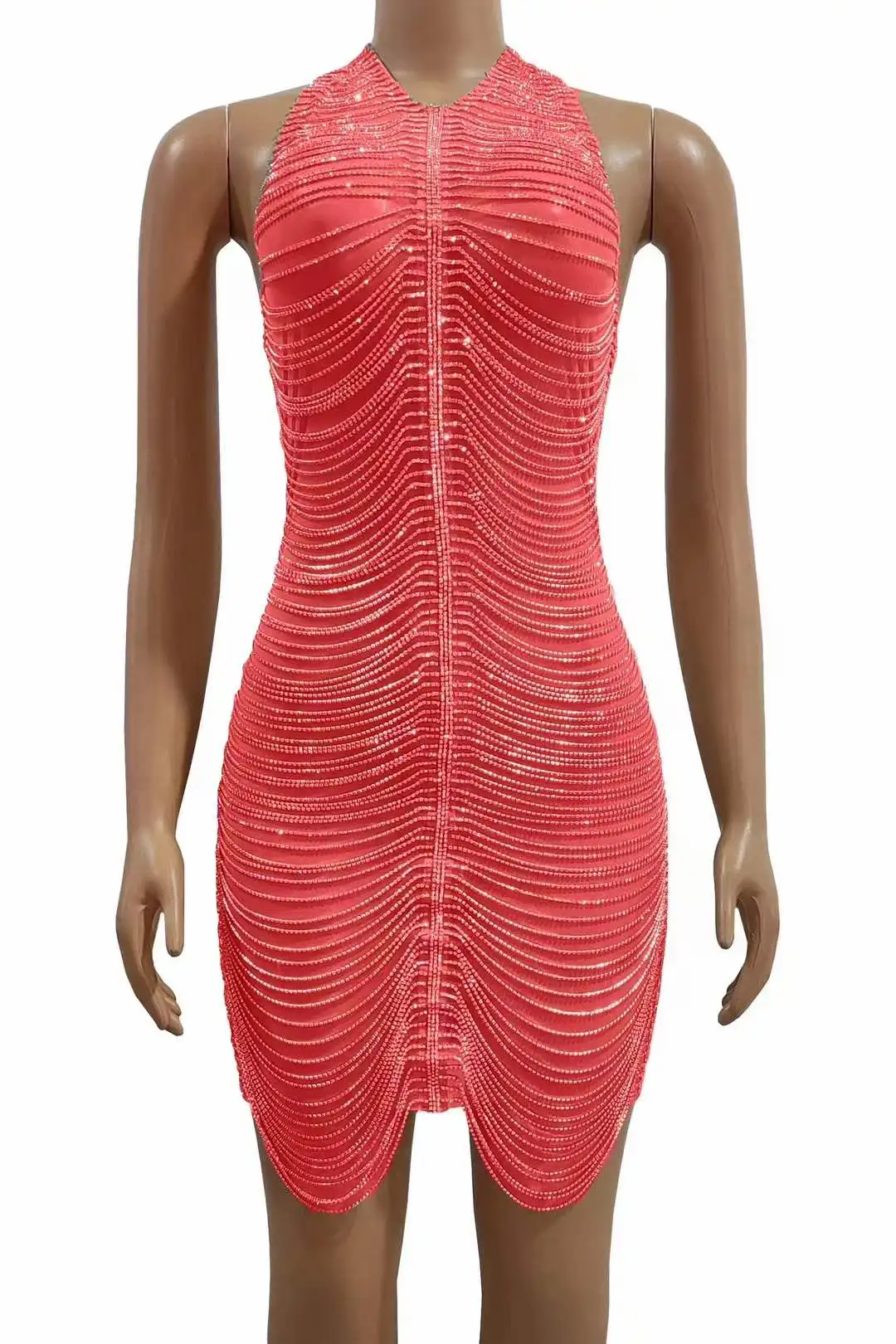 Kobiety Backless Drill Chain seksowna urodziny królowej marki luksusowa oszałamiająca mini sukienka sceniczna 2025 Flash Darg Queen strój