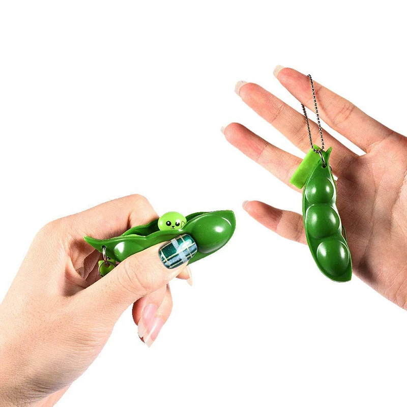 Peapod Fidget Toy Squeeze A Bean Edamame Pea Keychain Keyring Extrusion Bean Pea Soybean Stress Relieving  Antistress Toys