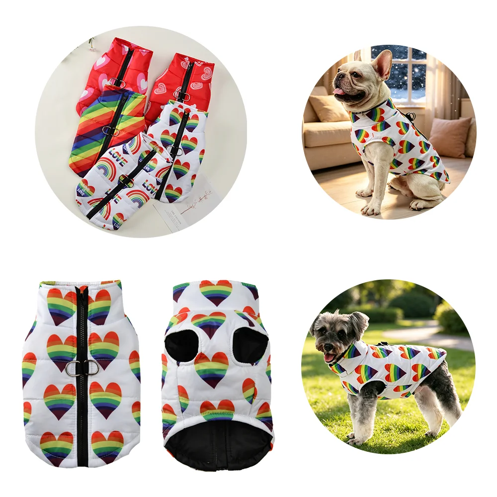 Hundekleidung für kleine und mittelgroße Hunde und Katzen, Herbst-Winter, winddicht, gemütlich, Welpenjacke mit Herz-Print, Mantel, Chihuahua, französische Haustierkleidung