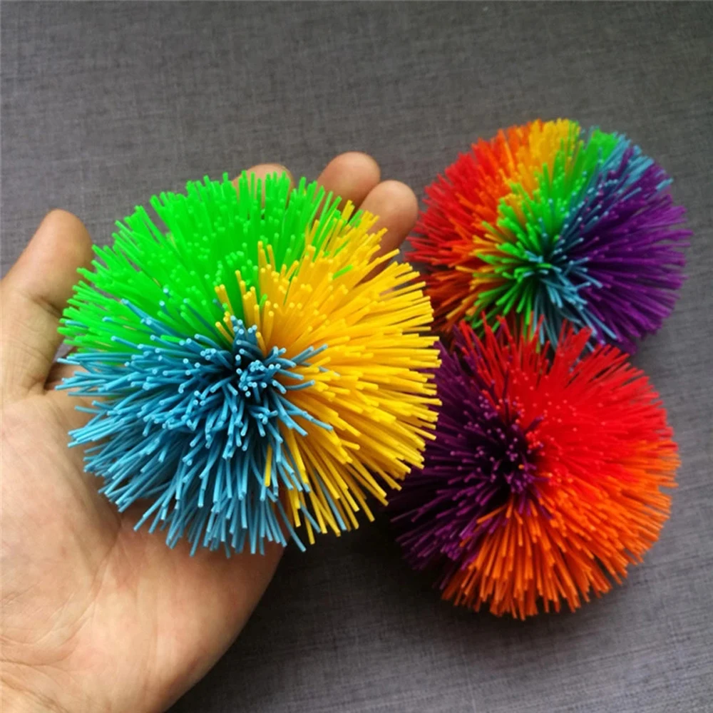 Bola sensorial de alambre de goma de arcoíris colorido para niños, juguetes antiestrés, alivio, bola elástica, novedad divertida, 6cm, 9cm