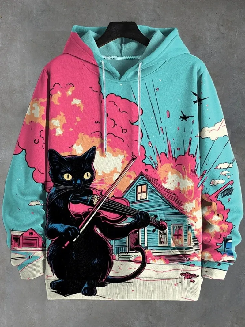 

Забавные толстовки с 3d музыкальным котом для мужчин и женщин, модная толстовка с капюшоном Y2k, женские толстовки, спортивный костюм с героями мультфильмов, одежда больших размеров Moletom