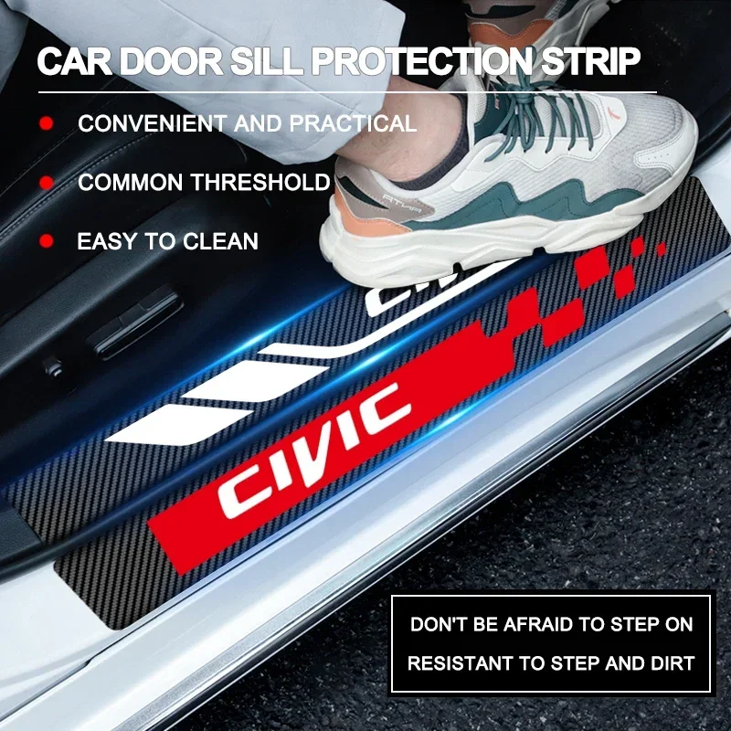 4pcs Car Door Sill Protector Carbon Fiber Sticker Anti Scratch For Honda CIVIC 10TH 8TH 2018 2017 2023 2008 2014 2016 2015 Acces - Image 2