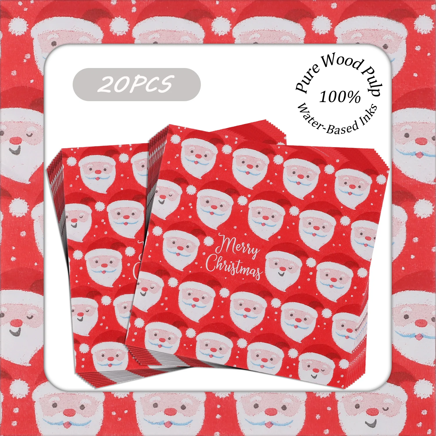 20pcs Festive Santa Disposable Paper Napkins Pure Wood Pulp 33x33cm-3ply Holiday Gathering Disposable Hand Towel