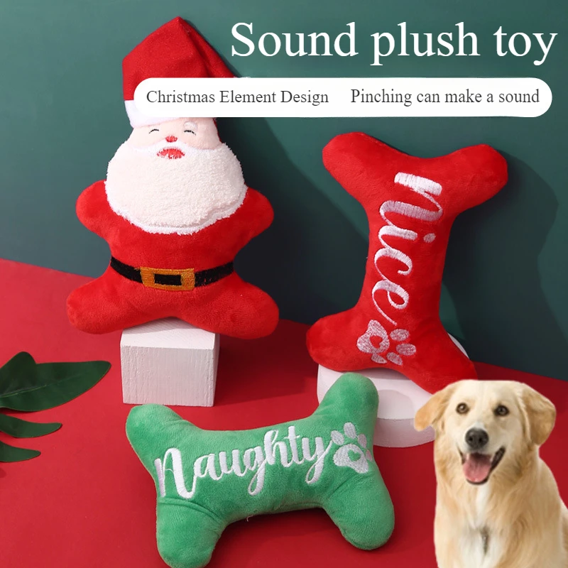 Pet Supplies Christmas Dog Plush Toy Voice Puppy Toy Santa Claus Bone Decoration Pet Supplies