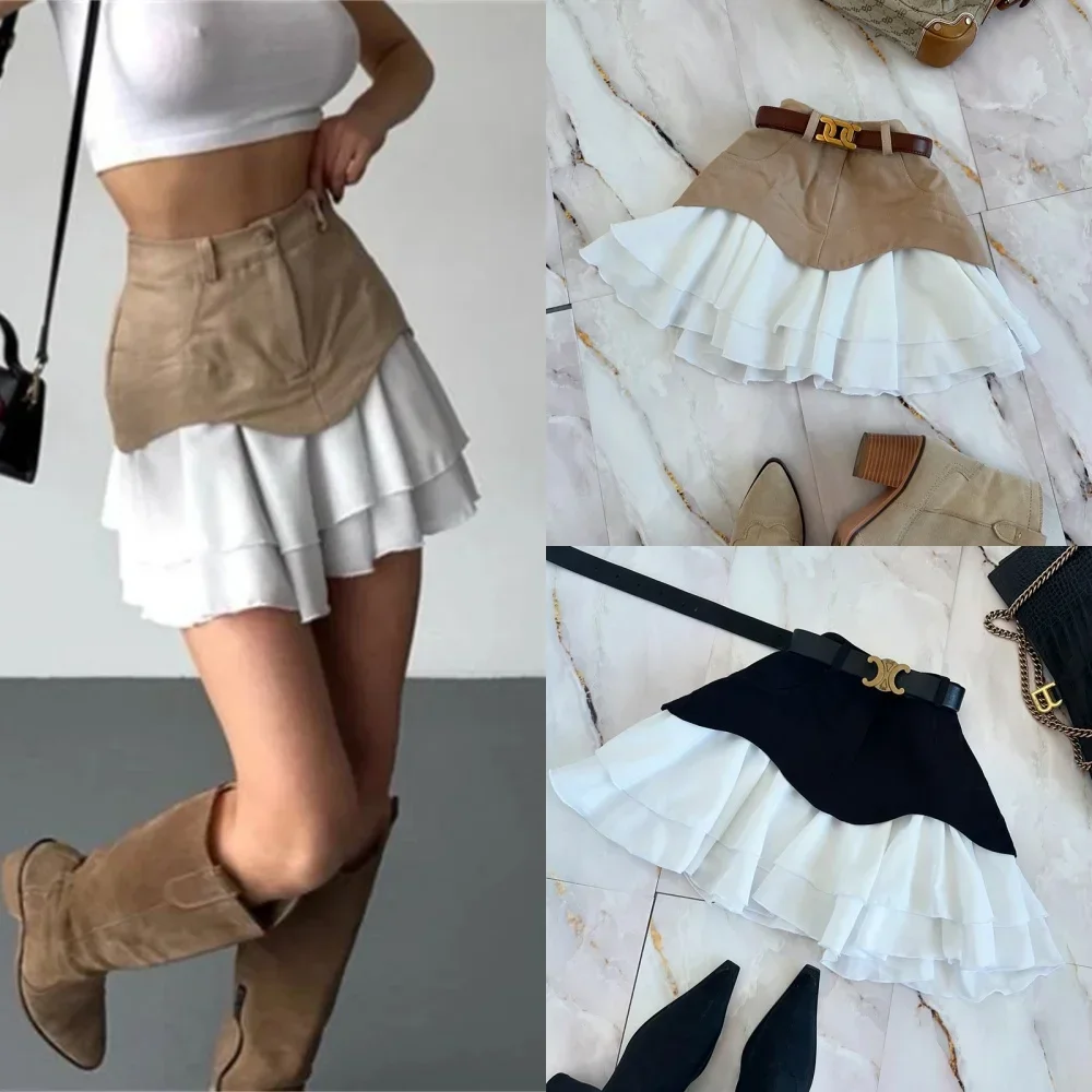 

2025 Summer New Style Women's Ruffle Edge Cake Skirt Mini Dress High-Waisted Denim Skirt European and American Cross-Border Desi