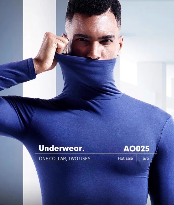 ملابس داخلية مشروط للرجال قميص دعم نحيف ونحيف كبير قناع وجه مرن T كم طويل ياقة عالية حرير الحليب زلة