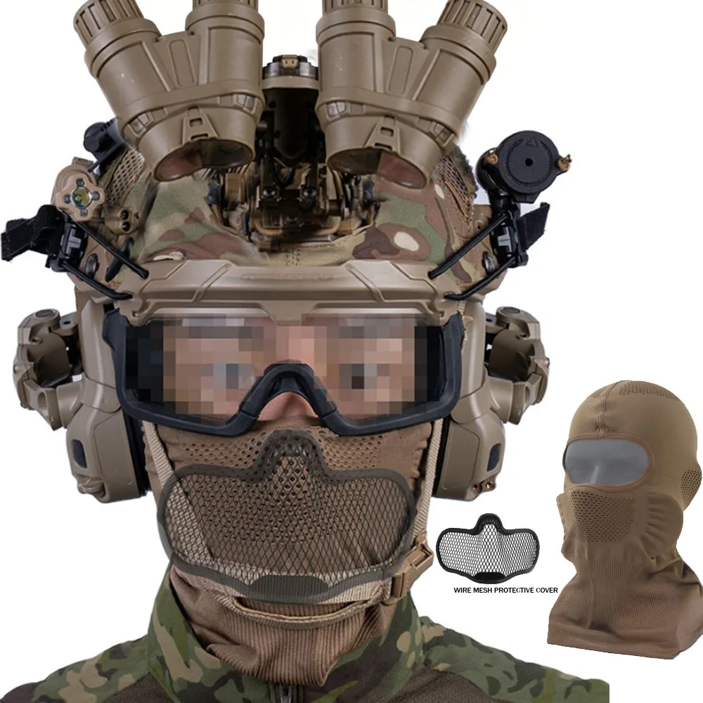 

Тактический шлем полный комплект с креплением Quad NVG Model G24, очками, сетчатой маской, шлем Multicam Fast для страйкбола, косплея, варгейма