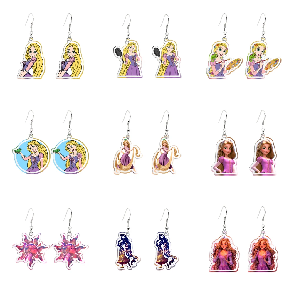 Disney Rapunzel Princess Transparent Resin Earring Hook for Women Girls Jewelry Cute Design Earrings Accessories Party Gift