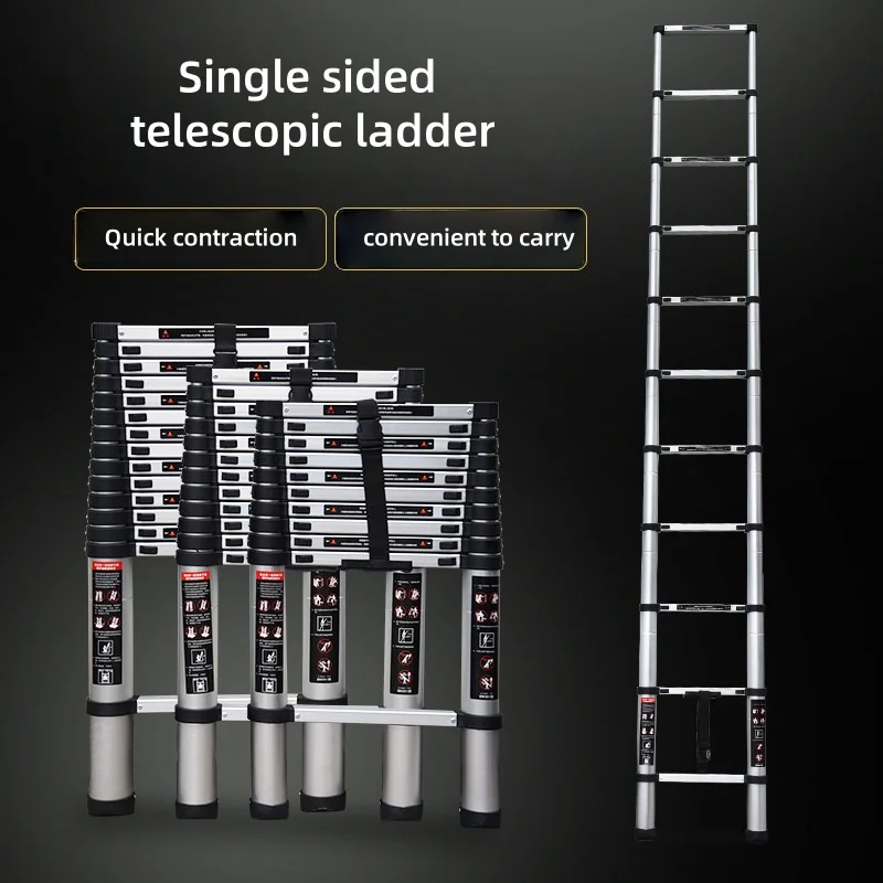 Portable stainless steel telescopic straight ladder, elevator with anti slip feet, household climbing ladder, step ladder