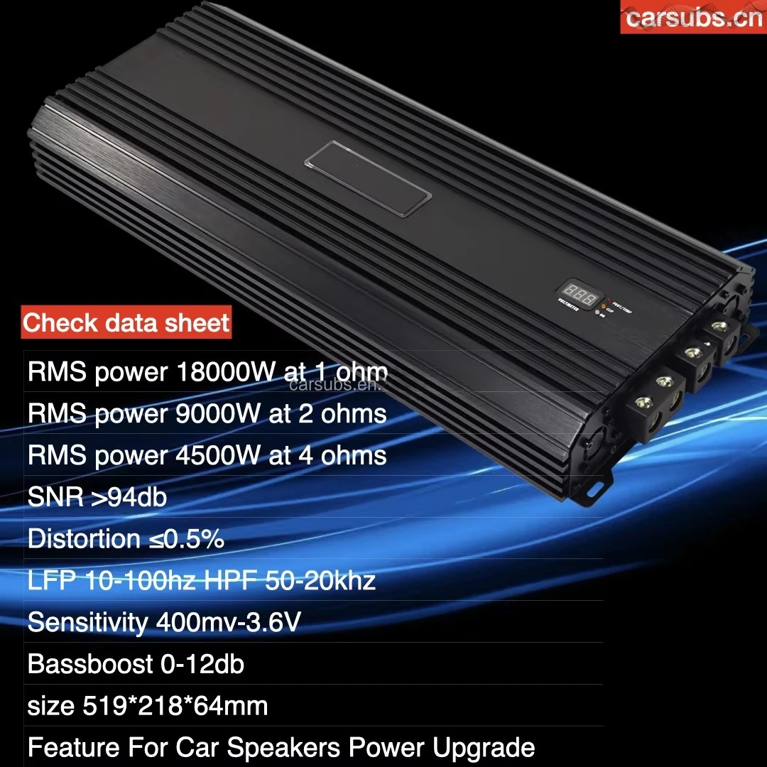 Brazilian Style Full Range RMS 18000W Car Subwoofer Amplifier Peak 36000W SPL Strong Bass 1 Ohm Monoblock Car Amplifier Class D