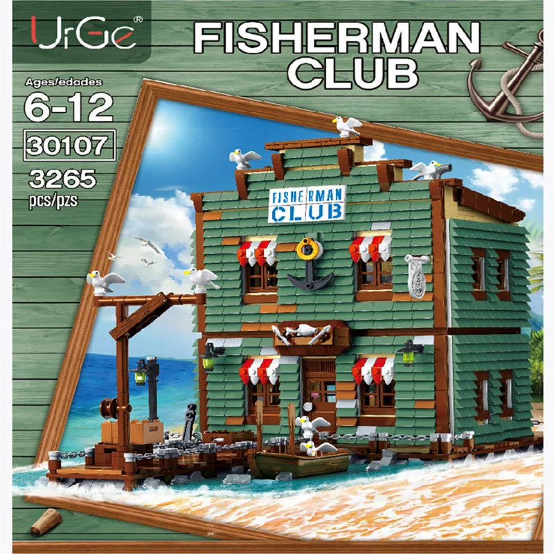 Moc Fisherman Series harbor Tavern Ship Building Blocks Creator Captains Wharf Assembly Architecture Bricks Toys For Children