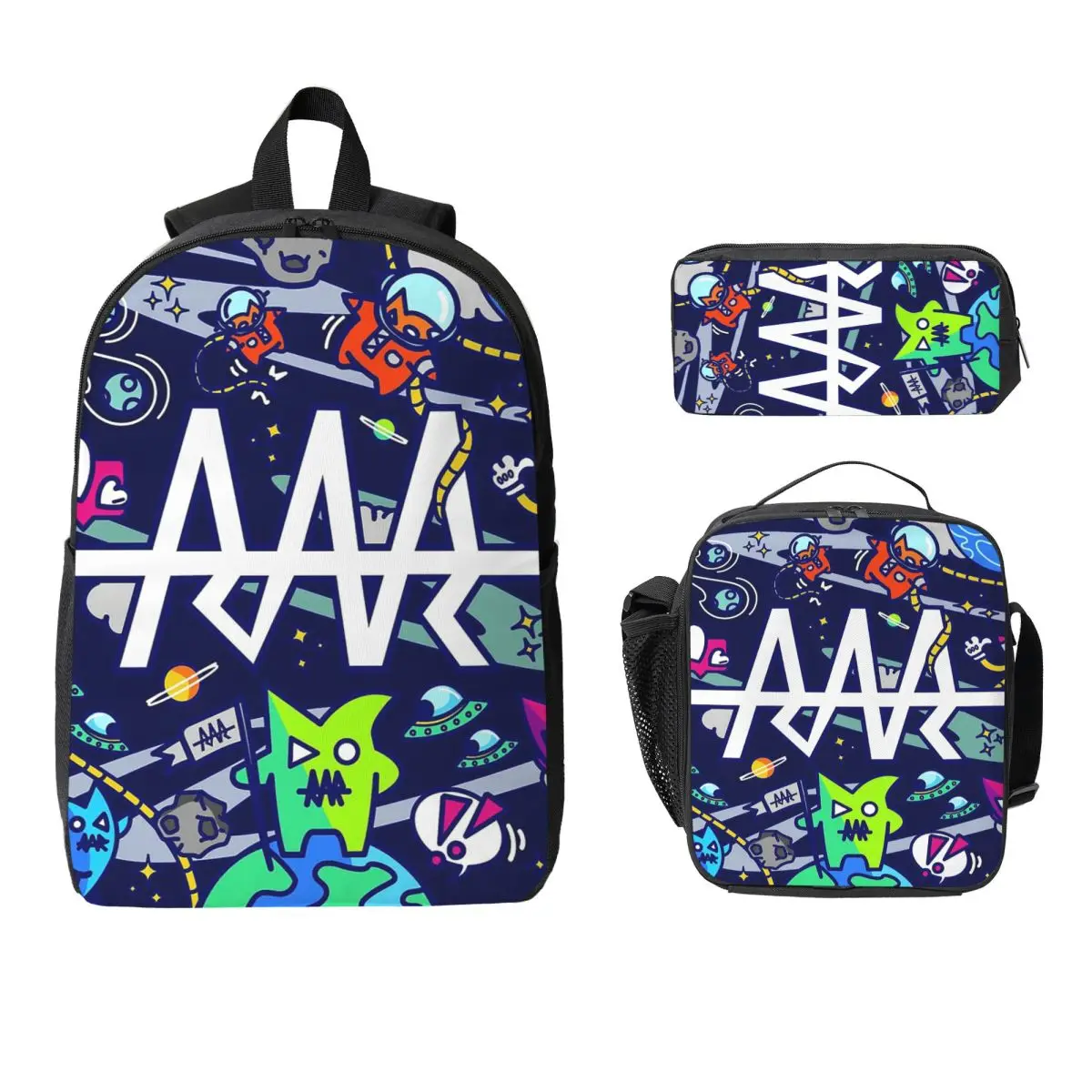 Team RAR Space Monsters Backpack Student Boys Girls BookBag School Bag Computer Shoulder Bag 3ps Insulated Lunch Bag Pencil Case