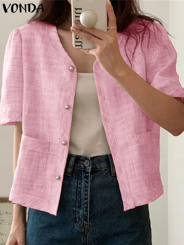 

2024 VONDA Casual Women Elegant Blazer Fashion Solid Color Short Sleeve Coats Summer Autumn Office Lady Suits Blazer Oversized