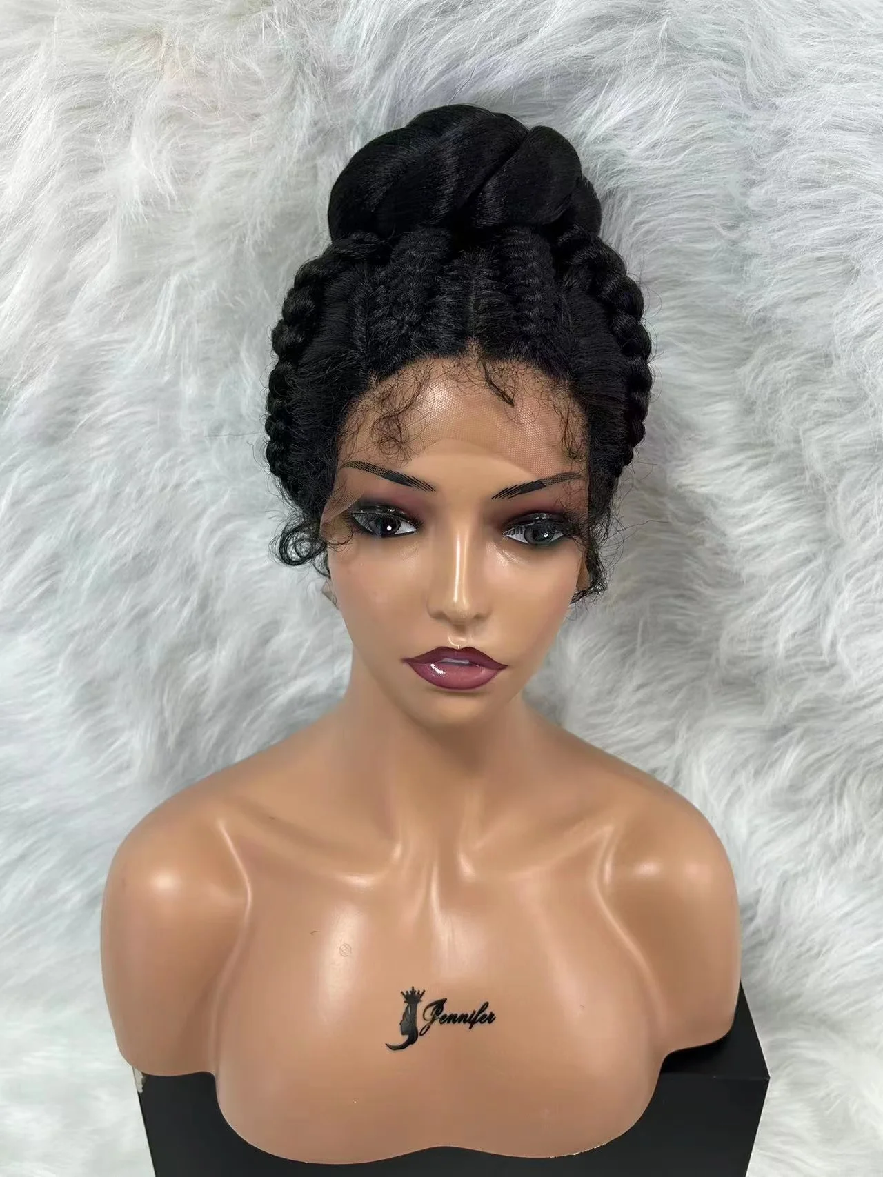 Synthetic Bun Updo Braided Wigs Knotless Box Lace Front Wig for Women Cornrow Ponytail Lace Braiding Hair Wig with Baby Hair