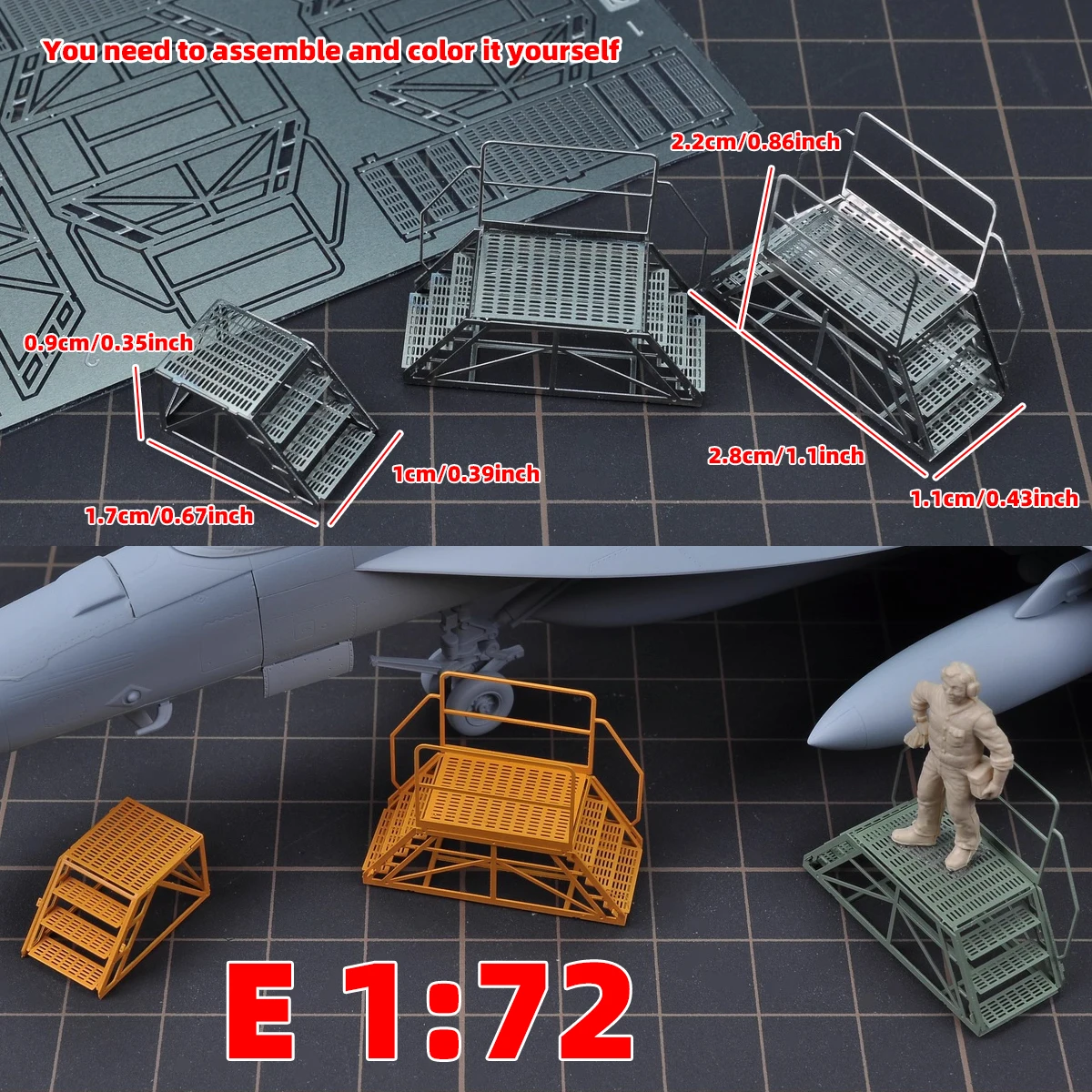 1/72 PE Flugzeugmodell-Bausatz Wartungsleitern Kletterleiter Wagenklappleiter Gerüst Sandtisch Diorama-Modelle – Detail 1
