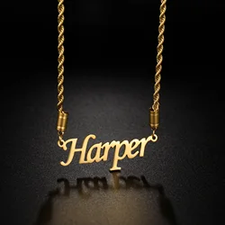 Customized Name Letters Pendant Necklaces for Women Men Stainless Steel Personalized Twist Chain Rose Flower Jewelry Party Gift