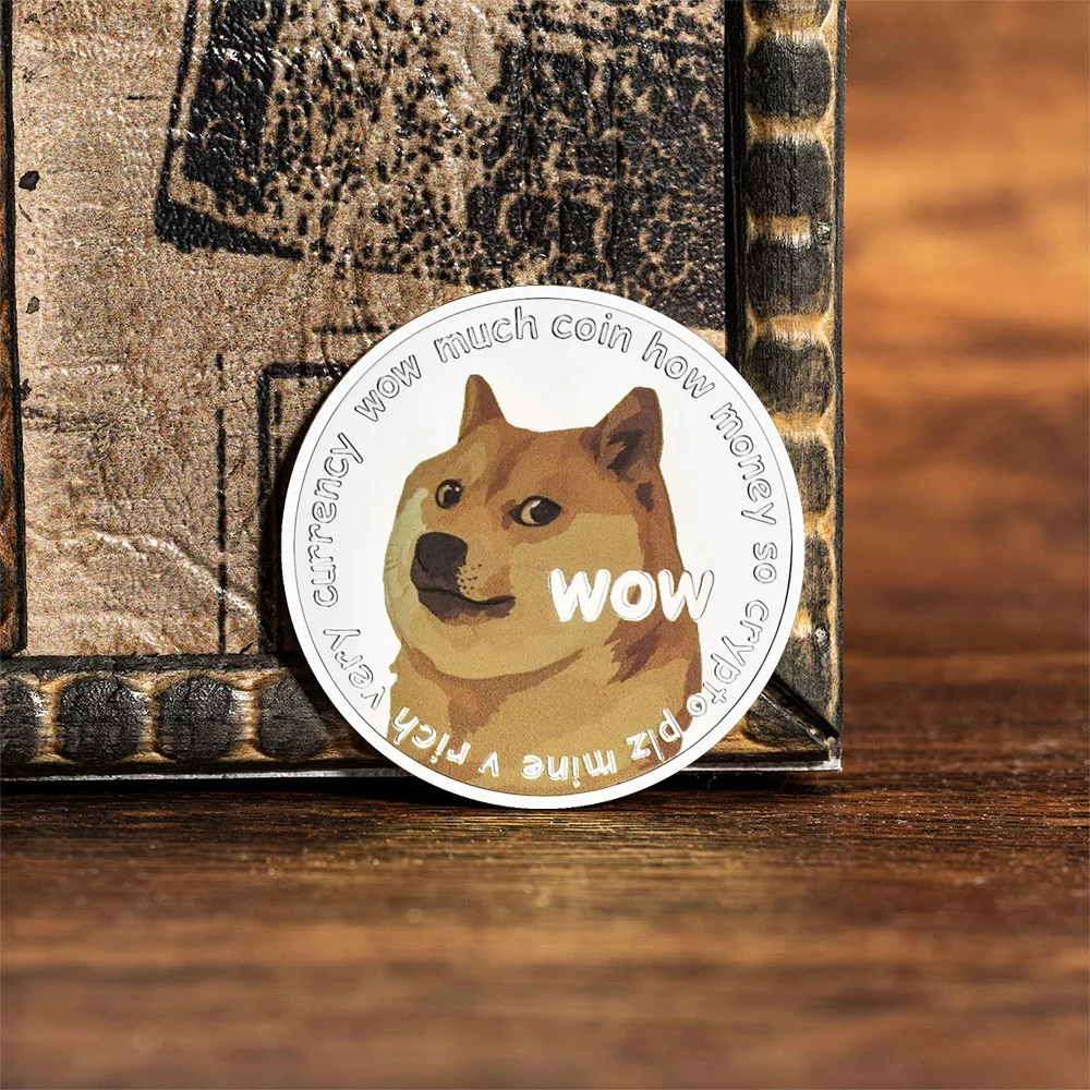 هدية مقتنيات عملات تذكارية مطلية بالذهب والفضة بنمط WOW Dogecoin إلى القمر