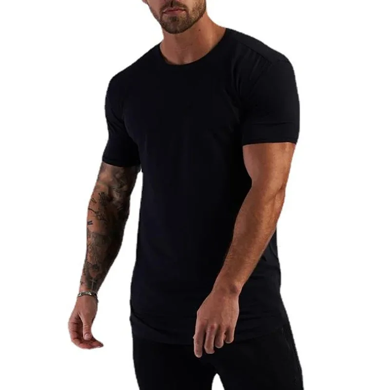 Summer Cotton Sports T-Shirts Mens Slim Fit Gym Fitness Male T Shirt Casual Running Bodybuilding Man Jogging Workout Clothing 