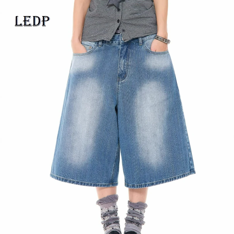 

American Retro Design Blue Women's Denim Shorts 2026 Spring Summer New Sweet Cool Loose Versatile Wide-leg Cropped Pants Ladies