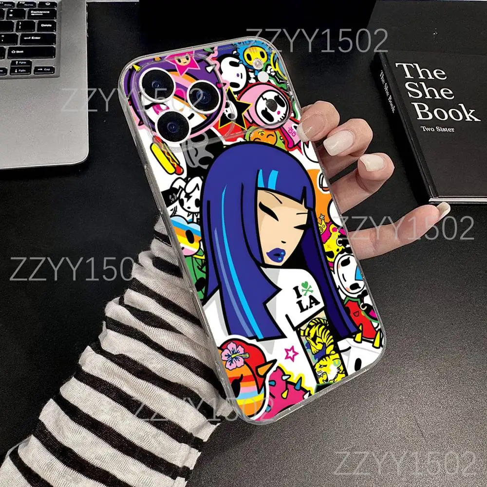 حافظة هاتف T-Tokidokis اليابانية على الموضة لهواتف iPhone 17,16,15,14,13,12,11 Pro,Max,Plus,X,XS,XR,SE4,E Mini شفافة ناعمة