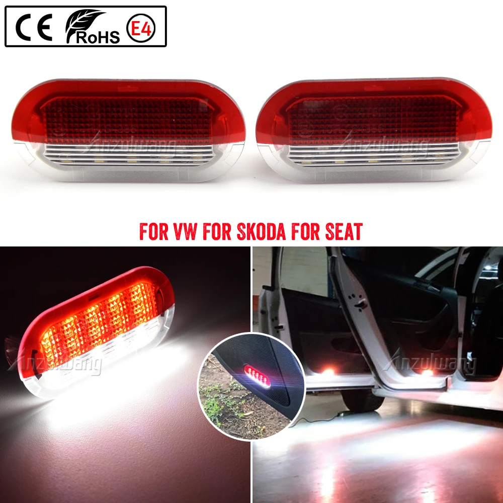 2x Led Door Warning Light Interior Courtesy Welcome Lamp For VW Golf MK3 MK4 Polo Jetta Sharan Vento Touran Skoda Octavia Seat