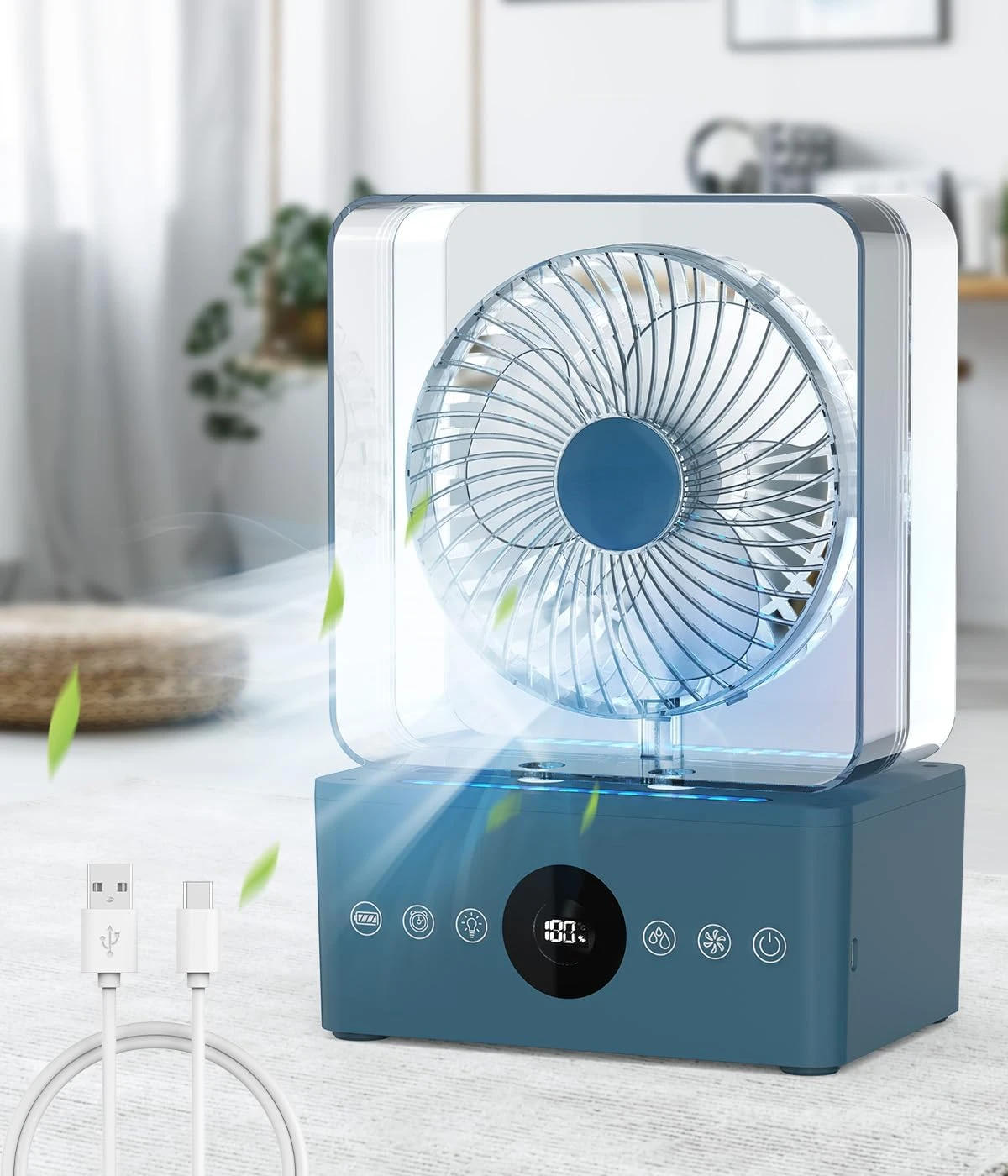 

Air Conditioner Fan with 3600mah large battery, 3-Speed Mini Evaporative Air Cooler with Humidifier | Personal Cooling Unit for