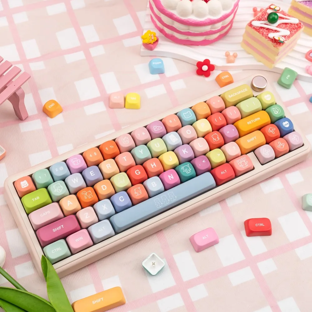 ECHOME Gummy Bear Theme Keycap Set PBT Custom Colorful Spherical Keyboard Cap MOA Profile KeyCap for Mechanical Keyboard Gift