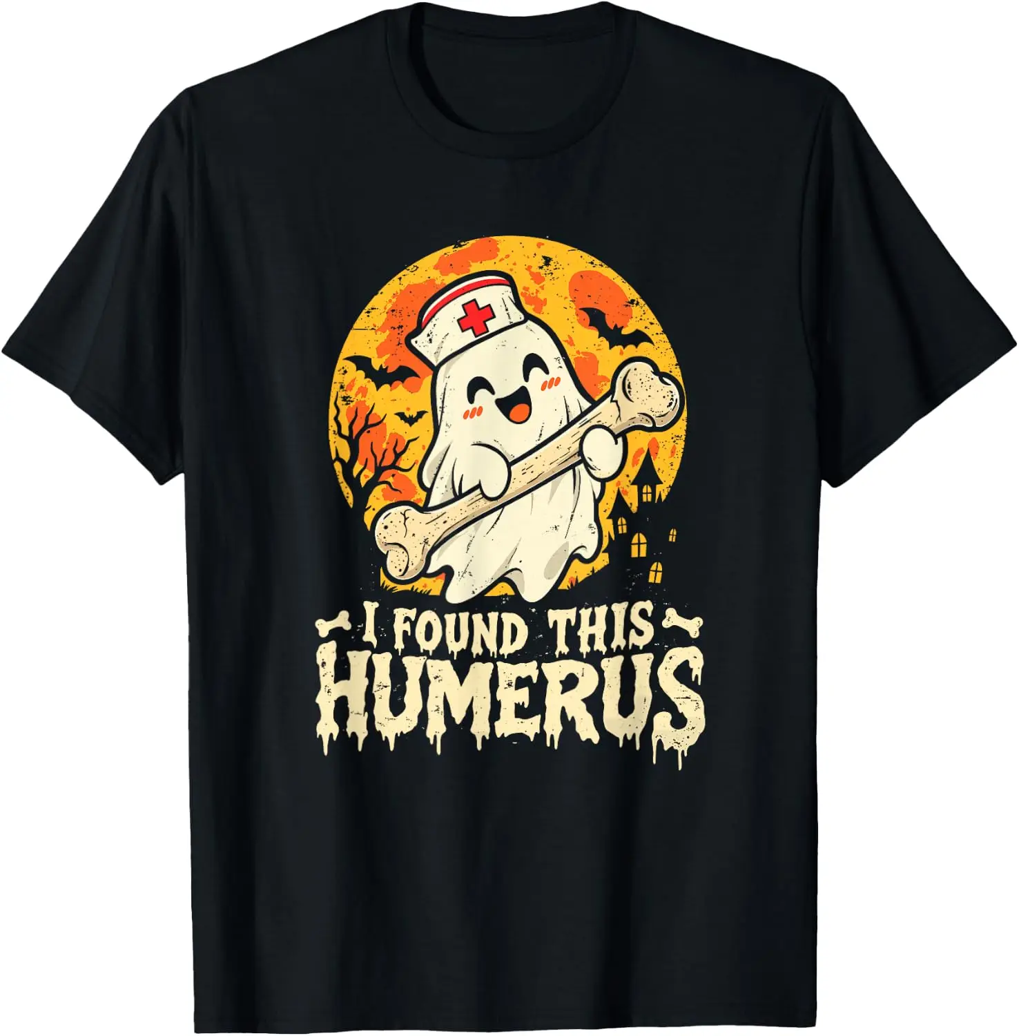 I Found This Humerus Spooky Ghost Scrub Top Women T-Shirt Stylish, Breathable, 100% Cotton Short-Sleeve Tee With Fun, Humorous