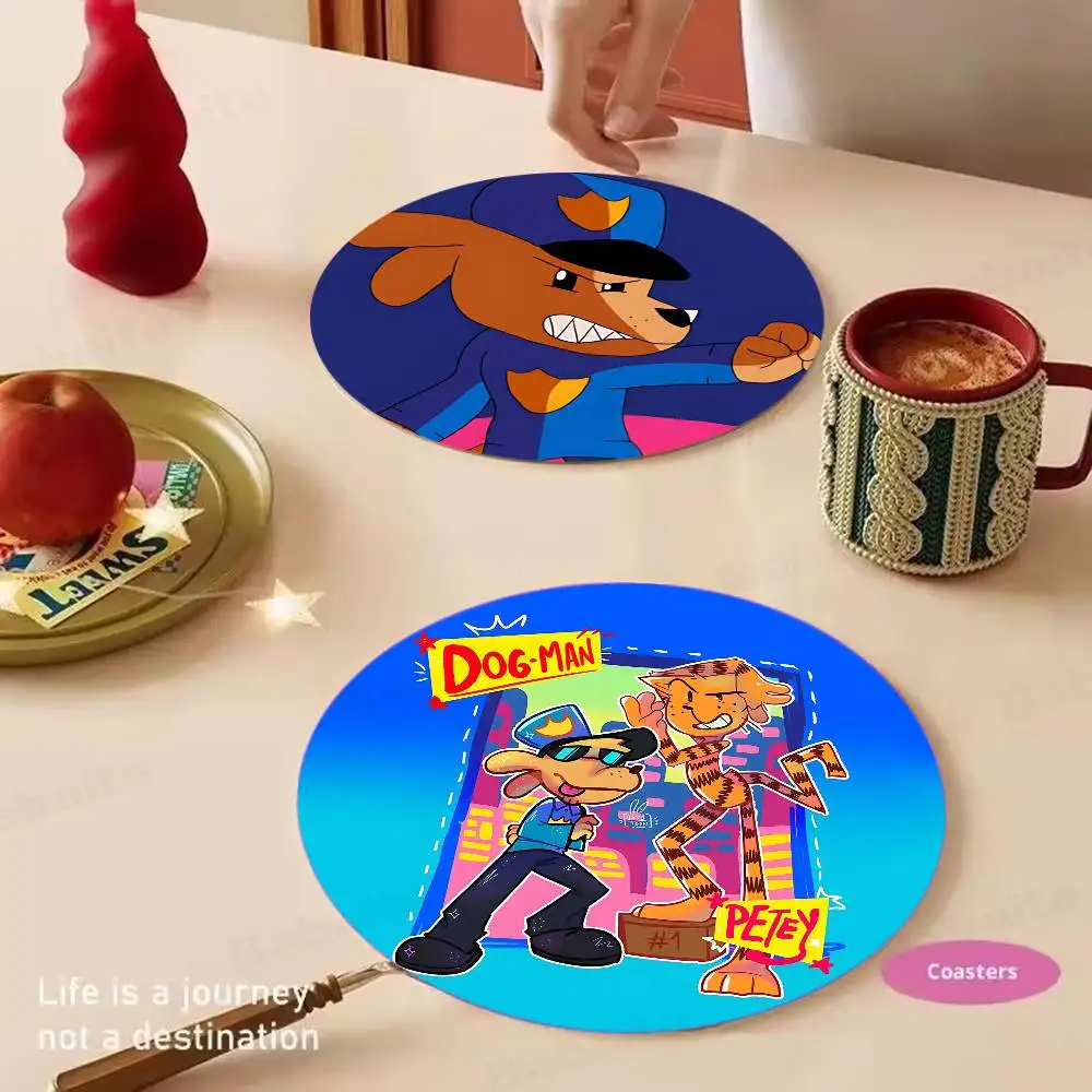Dog Man Dogman Movie Round Coasters Insulated Durable Cups Coffee Coaster Plate Mats Home and Decoration Kitchen Utensils