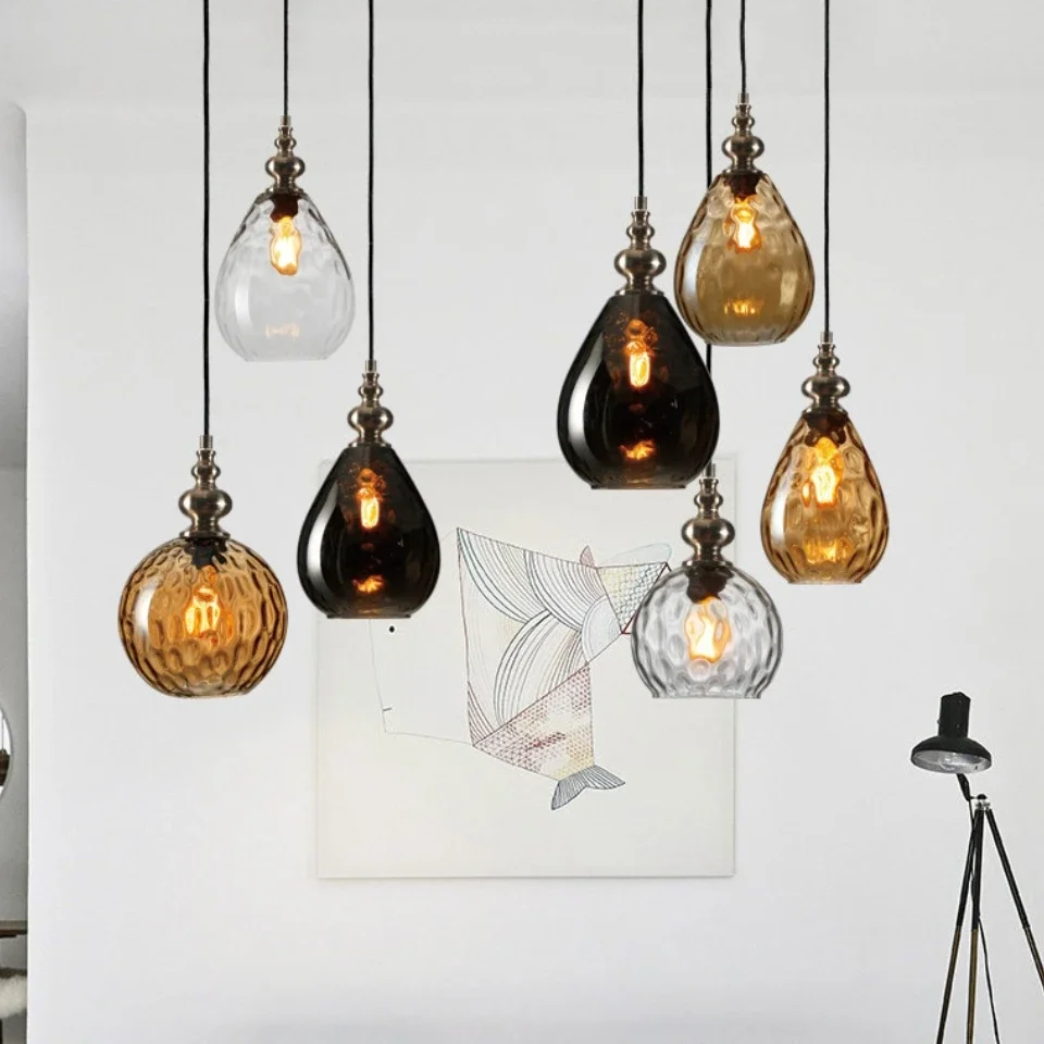 

Nordic Retro Water Ripple Luster Glass Pendant Light Bar Middle for Home Decor Living Room Front Table Background Decoration
