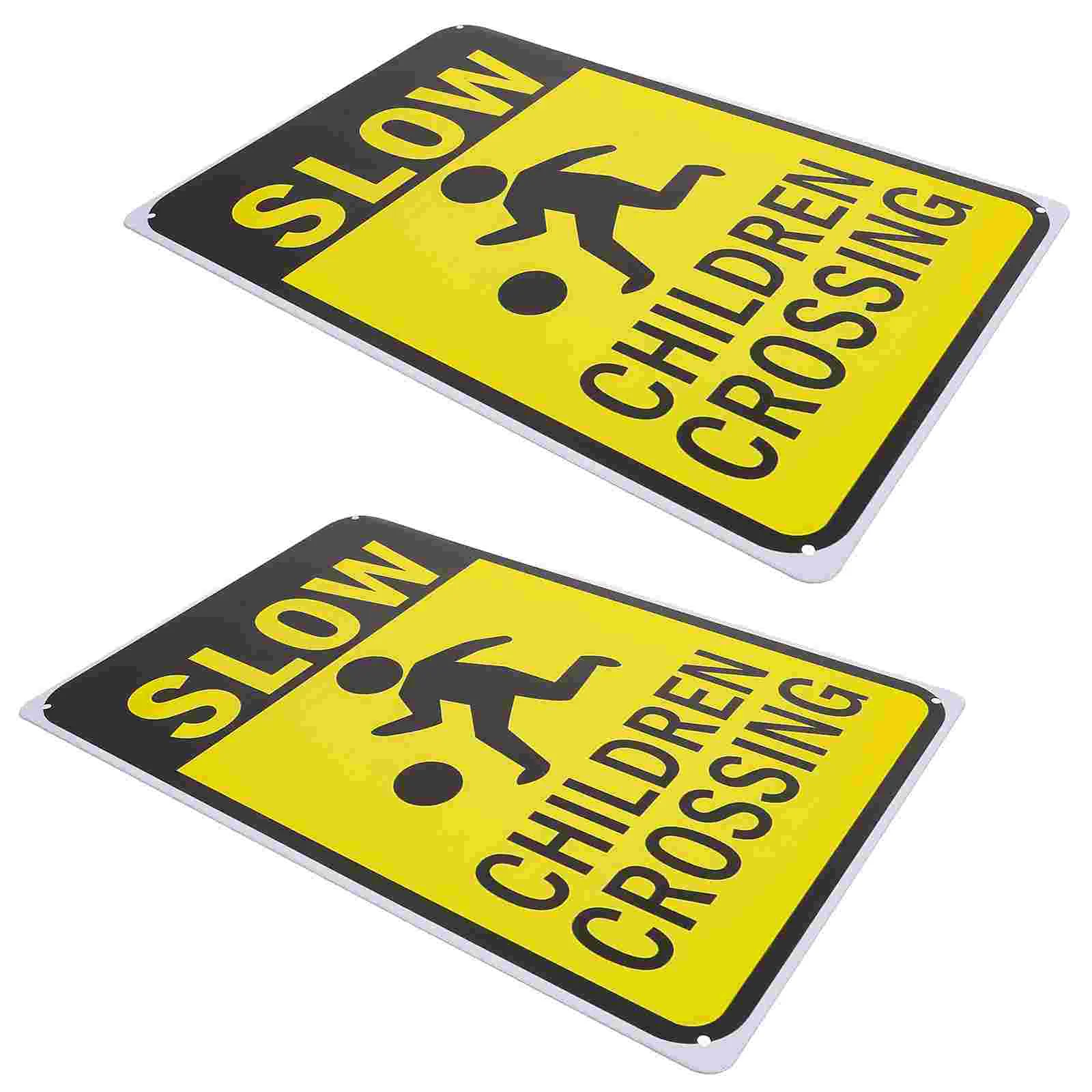 

2 Pcs Safety Signs Slow down for Neighborhoods Children Crossing Road Metal Pet
