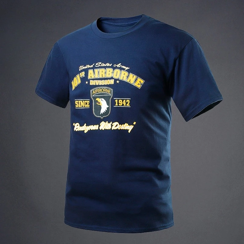 Tactical Army Fan Short-sleeved Shirt 101st Airborne Eagle Head Commemorative T-shirt Cotton Short-sleeved Shirt