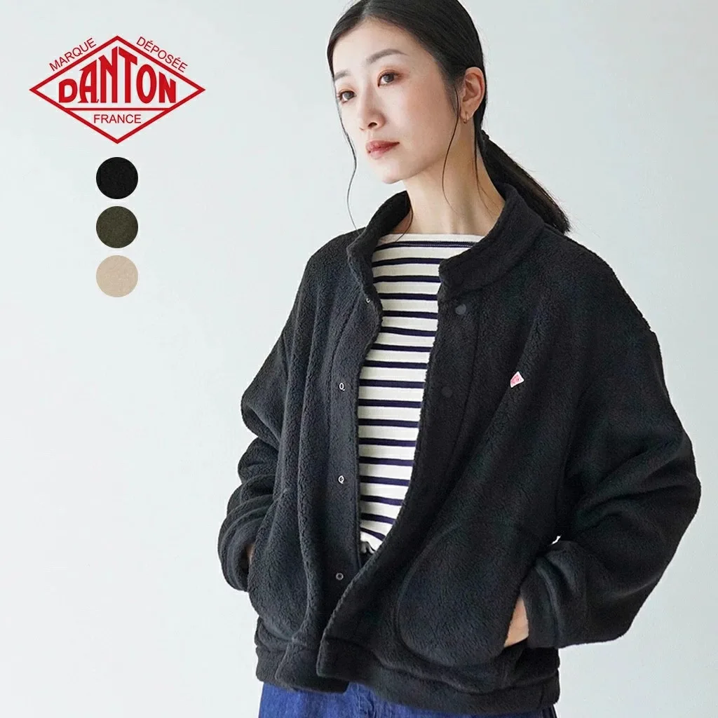 Japan fashion 24 Autumn and Winter  Simple Solid Single-Breasted Fur Warm Stand Collar Outerwear Cardigan Women