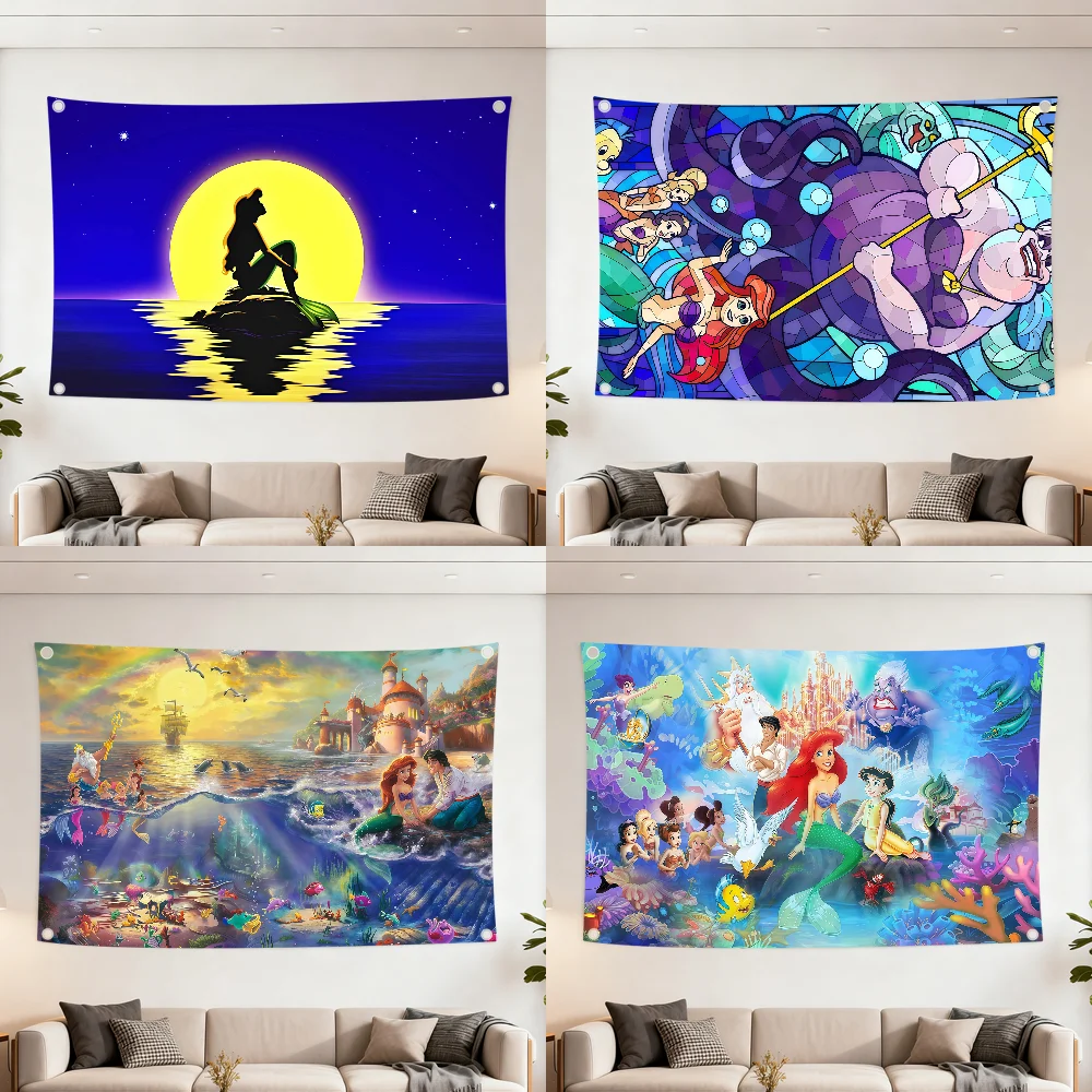 Bonita bandera de Ariel de la pequeña sirena M de dibujos animados, decoración para pícnic al aire libre, arte para fiesta, colgante, pancarta para fiesta de acampada en casa, el mejor precio